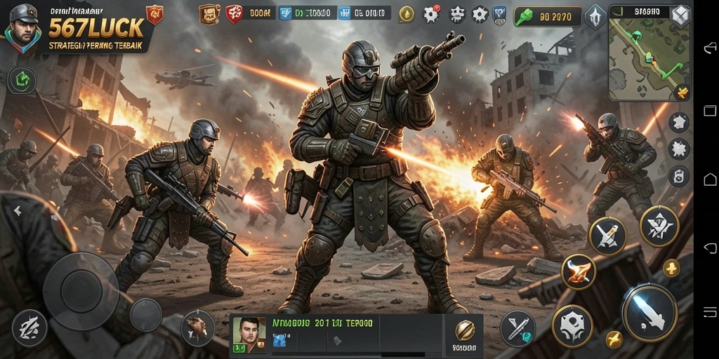 Screenshot gameplay <strong>567LUCK</strong> menunjukkan pertempuran epik dan strategi yang mendalam.