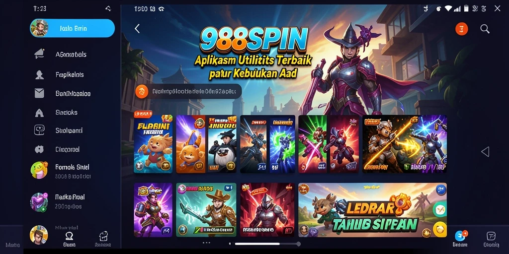Screenshot utama 988SPIN menampilkan antarmuka pengguna yang intuitif dan fitur-fitur utilitas.