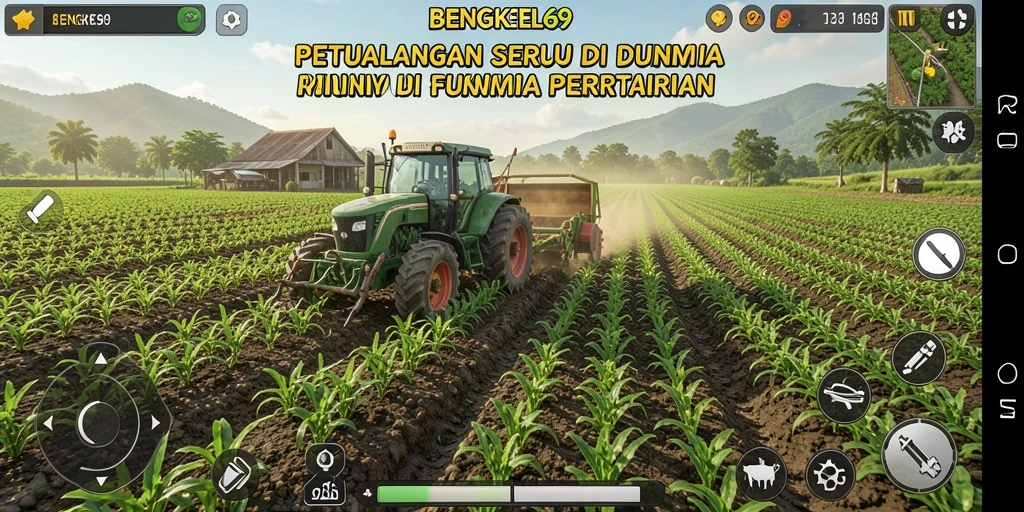 Tangkapan layar gameplay BENGKEL69 menunjukkan keindahan pertanian yang dirancang.