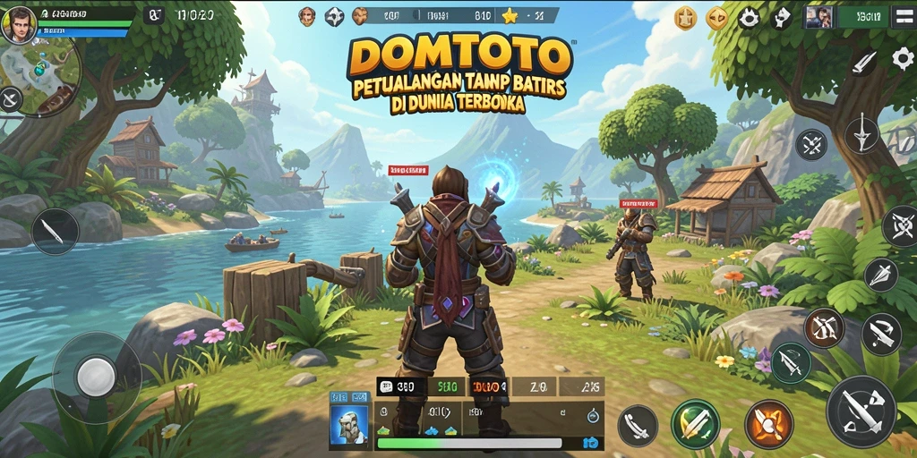 Screenshot menampilkan gameplay <strong>DOMTOTO</strong> di dunia terbuka yang memukau.