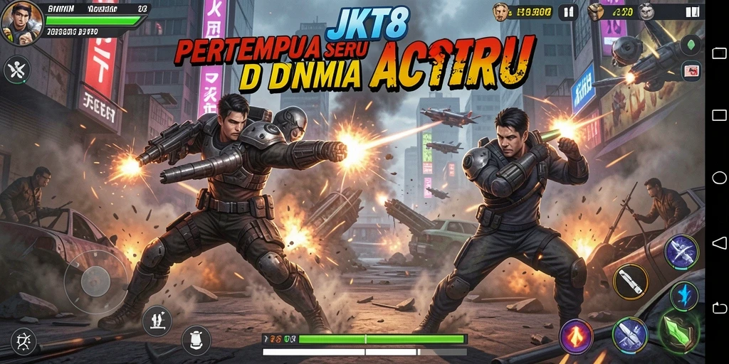 Tangkapan layar utama JKT8 menampilkan pertempuran seru dengan aksi mendebarkan.
