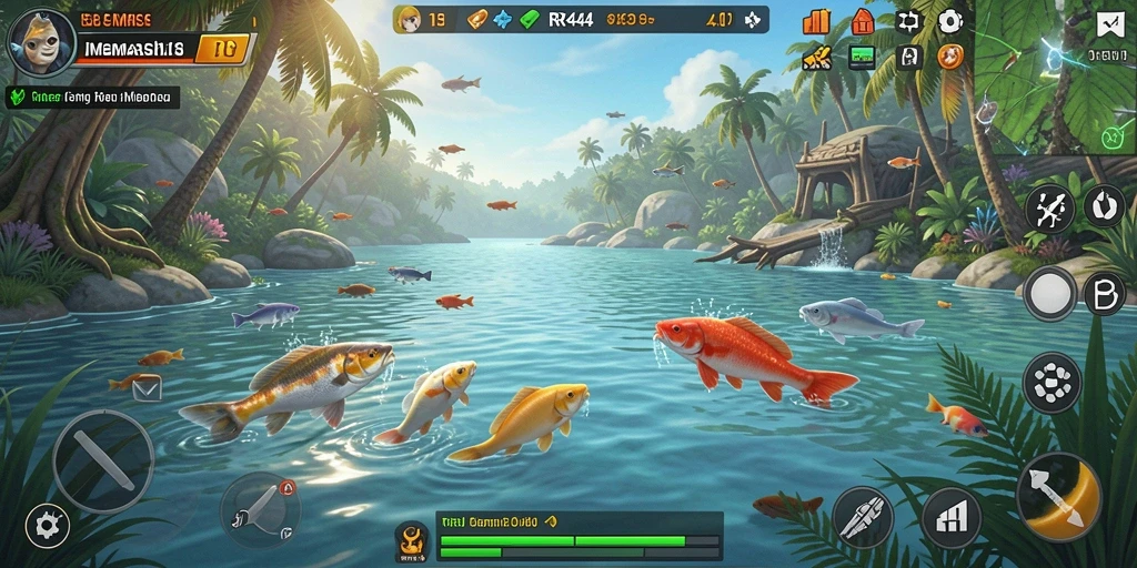 Tampilan gameplay RR44 dengan pengalaman memancing yang menyenangkan.