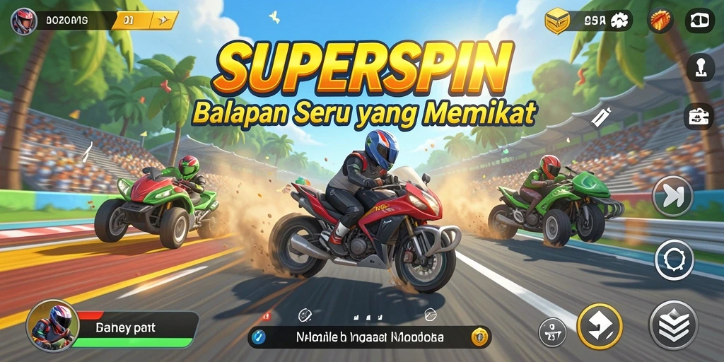 Tampilan mengesankan dari gameplay <strong>SUPERSPIN</strong> saat balapan di lintasan.