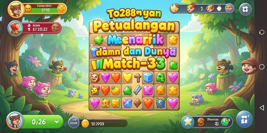 Tampilan gameplay TO288 dengan elemen Match-3 yang cerah.